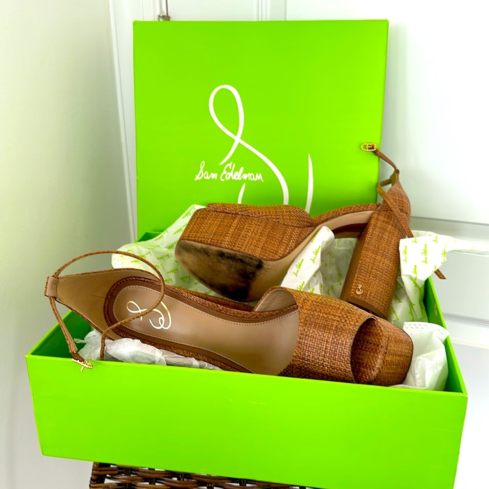 Sam Edelman Kori (Brown/Carmel) rattan platform sandal sz10